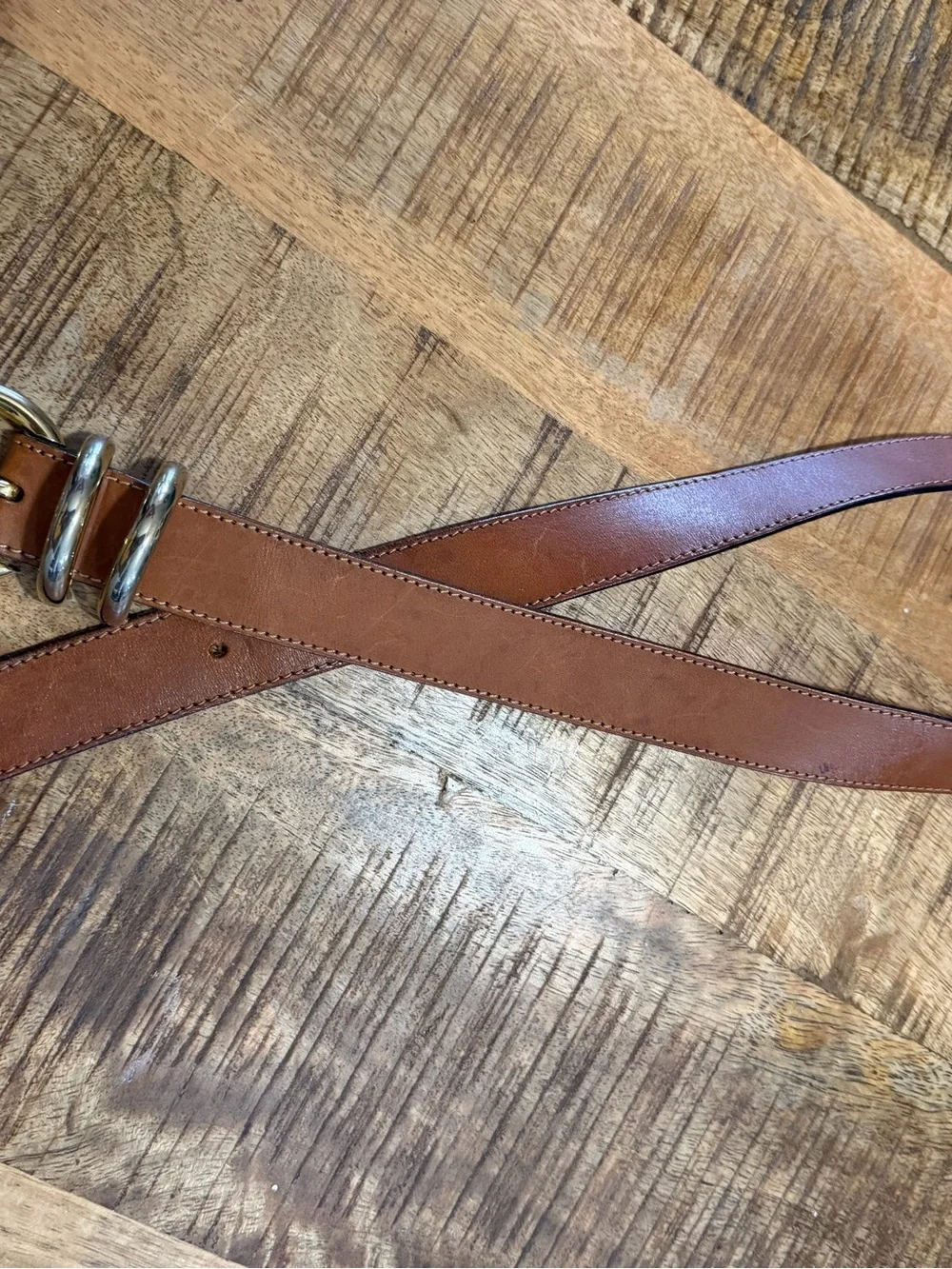 Boutique Brown Italian Leather Belt Size 44 Small Made In Italy Gold Tone Buckle